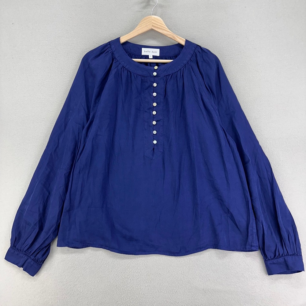 Bella Dahl Blouse Womens L Blue Cotton‎ Tencel Long Sleeve Lagenlook USA